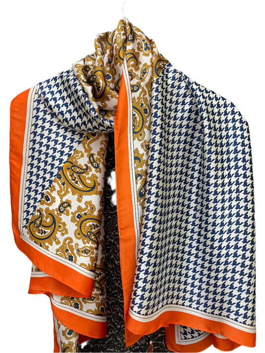 Geo Check Silk Scarf