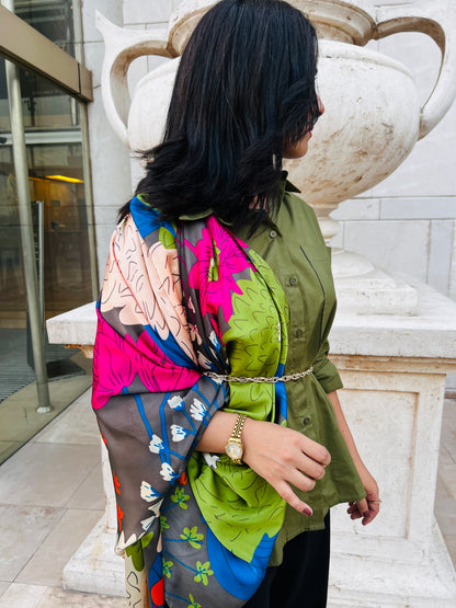 Multi Green Silk Scarf