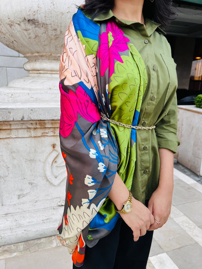 Multi Green Silk Scarf